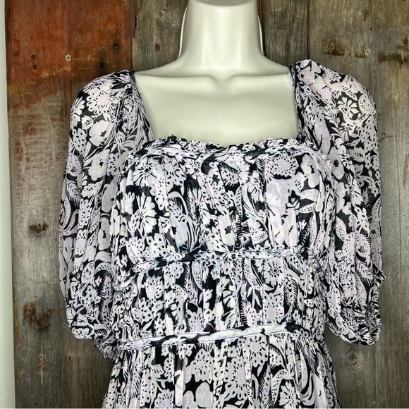 By Anthropologie Square neck Smocked Midi Dress Blank Pink Floral Chiffon XS - Picture 5 of 14